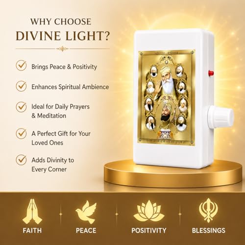 Image of Sikh Mantra Chanting Box with Glowing Front Picture | 14-in-1 Waheguru Simran & Gurbani Audio Player | Ek Onkar Meditation Speaker for Home, Temple, Office & Peaceful Devotion