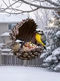 Blue Tit Hanging Wild Bird Feeder for Outside - 7.5 Inch Resin Pine Cone Garden Art & Tree Decor, Weather Resistant Hand Painted Bird Statue, Whimsical Yard Decoration Gift for Bird Watchers
