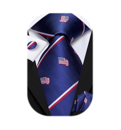 Image of Dubulle Mens Tie Set Solid Paisley Silk Striped Necktie for Men with Cufflinks Tie and Pocket Square