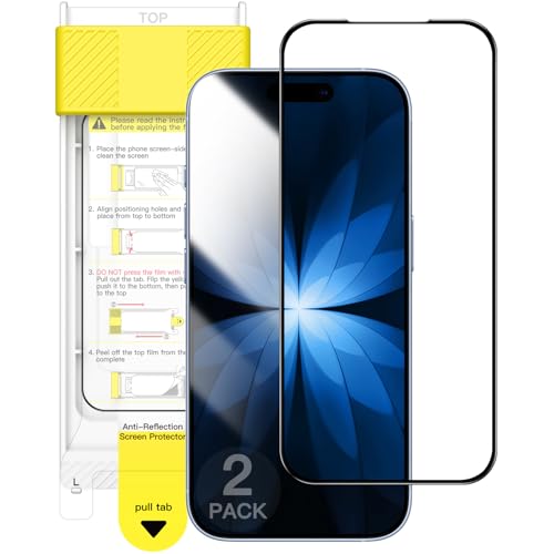 Image of JETech Full Coverage Tempered Glass Screen Protector Guard for iPhone 17, AR Anti-Reflective Coating, Black Edge, Anti-Fingerprint & Auto-Align Installation, Case-Friendly, 2-Pack
