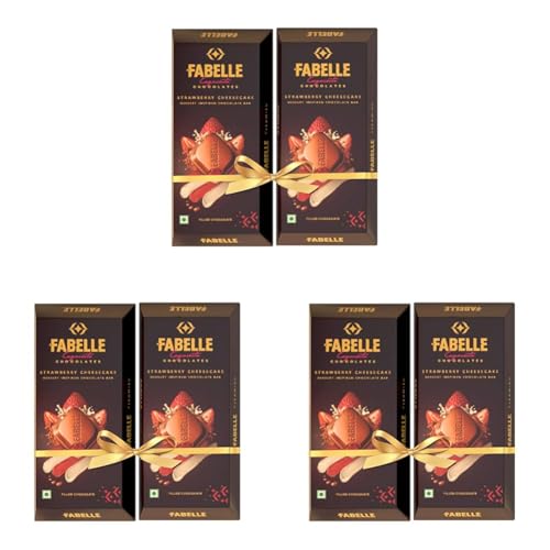 Image of Fabelle Strawberry Cheesecake - Chocolate Pack of 6, Large Luxury Chocolate Bars Centre-Filled Milk Chocolate Bar with Strawberry and Cheese Mousse, Premium Packaged Chocolate Box, 2 x 131g