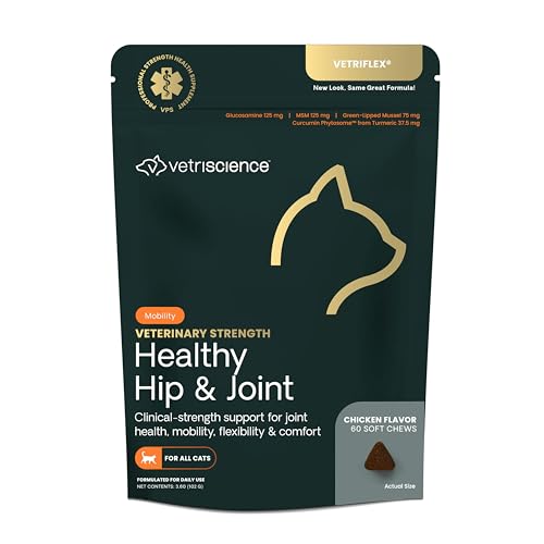 VetriScience VetriFlex Feline Formula - Joint Supplement for Cats with Antioxidants - Aids Mobility & Flexibility in Cats - Soft Tissue & Ligament Health Supplement for Felines - 60 Chews