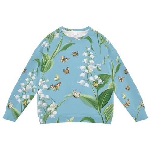 JUNZAN Chic Lily Blue Big Boys Sweatshirt Hoodie Fleece Sweatshirts for Boys Camping 4T