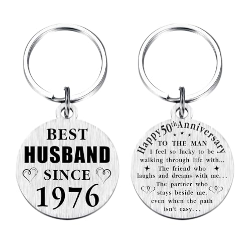50th Wedding Anniversary Keychain Gifts, Best Husband Since 1972, 50 Year Anniversary Decoration...