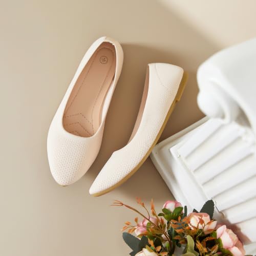 Image of Women's Ballet Flats Shoes Comfortable Mesh Pointed Toe Slip On Dress Shoes | Breathable knit, Memory insole, Lightweight & flexible, Slip-on style, Perfect for daily wear