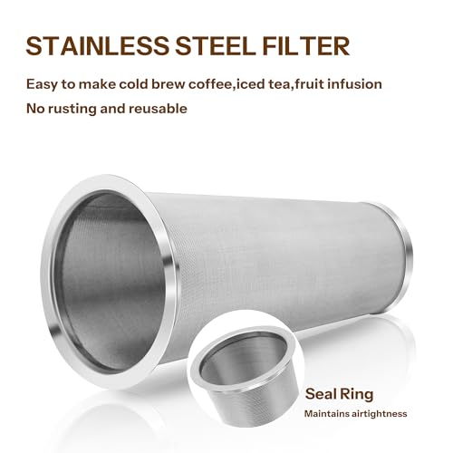 Cold Brew Coffee Filter for Wide Mouth Mason Jar, 304 Stainless Steel Filter Ultra Fine Mesh for Cold Brew, Iced Coffee and Iced Tea 1 Quart Wide Mouth Mason Jars