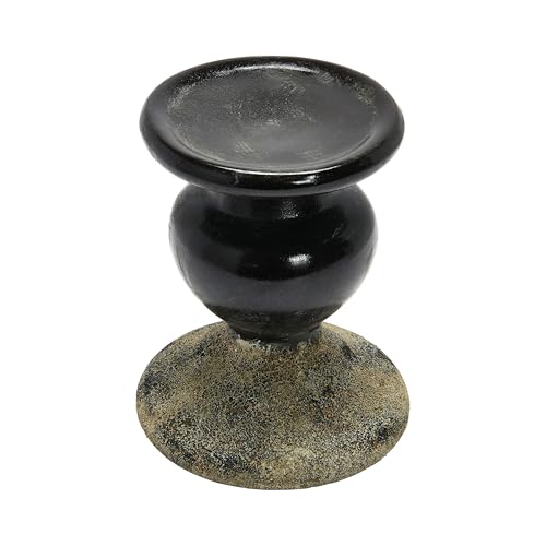 Image of Creative Co-Op 2-Tone Sculptural Terracotta Pillar Candle Holder, Distressed Black