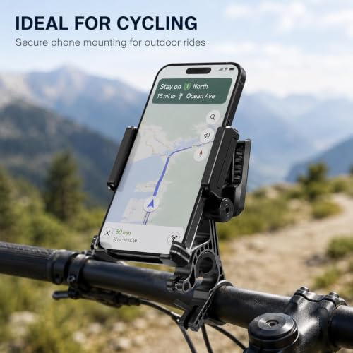 Image of TrendMax TM06 Bike Phone Holder with Cooling Fan, 360 Rotating Motorcycle Mobile Mount, Strong Grip Handlebar Clamp, Adjustable Smartphone Holder for Bicycle, Cycle, Scooter & Scooty