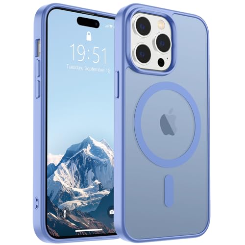 Image of SUPFINE Magnetic for iPhone 14 Pro Case (Compatible with MagSafe) (Military Grade Drop Protection) Slim Translucent Matte Shockproof Phone Cover,Blue Purple
