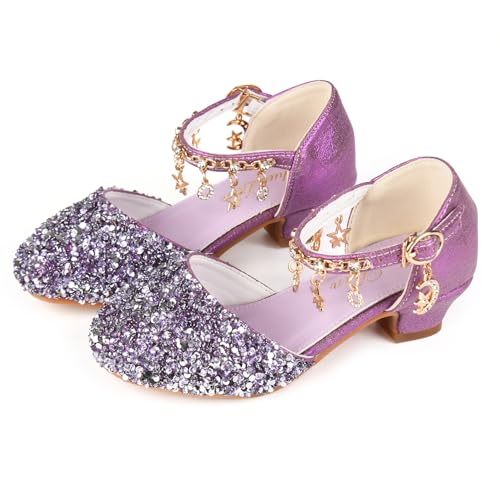 ChuLian Little Kids Girls Dress Pumps Glitter Sequins Princess Low Heels Princess Dress Shoes Party Dance Shoes Rhinestone Sandals