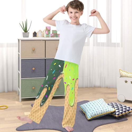 Boy's Pants Green Ice Cream Jogger Pants Elastic Waist Long Bottoms Trousers with Pockets 6-14 Years4