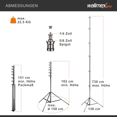 Walimex Pro Treppiede Per Lampada WT-803 – Altezza 200 Cm, Carico 2,5 Kg, Borsa Inclusa, Adattatori 1/4” E 3/8” - 3