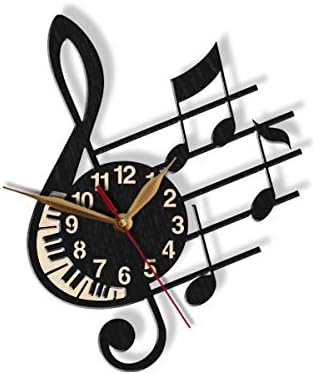 Treble Clef Wall Clock -Select Size, Personalization- Note Stave Staff Musician's Modern Melody Sheet Music Gift Wooden Wall Art Décor