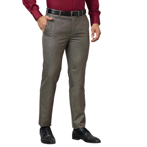 Image of Raymond Men Slim Fit Solid Pattern Poly Viscose Blend Flat Front Formal Trouser
