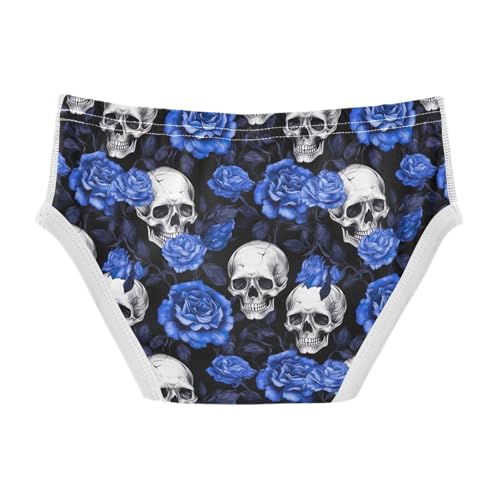 ODAWA Skulls Blue Roses Underwear Briefs, Tag-Free Comfort Toddler Underwear 2T2