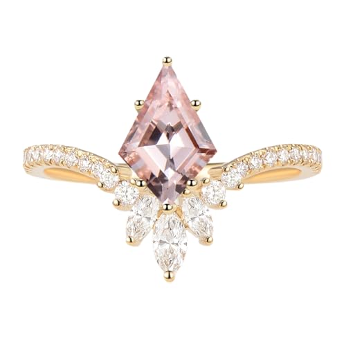 Aihpos 1ct 1.5ct 2ct Morganite Engagement Ring - Kite Cut Morganite Rings for Women White Yellow Rose 10K 14K 18K Gold Sterling Silver Gemstone Anniversary Proposal Ring for Her2