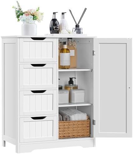 Yaheetech Large Bathroom Floor Cabinet with 4 Dawers and Single D...