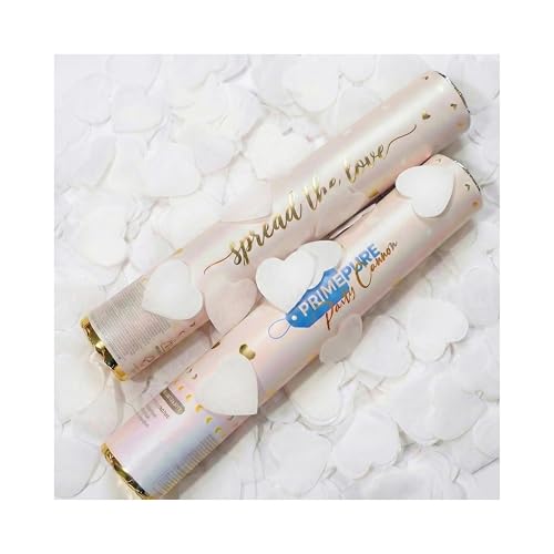 PrimePure Confetti Cannon Party Poppers Biodegradable White Hearts 2 Pack