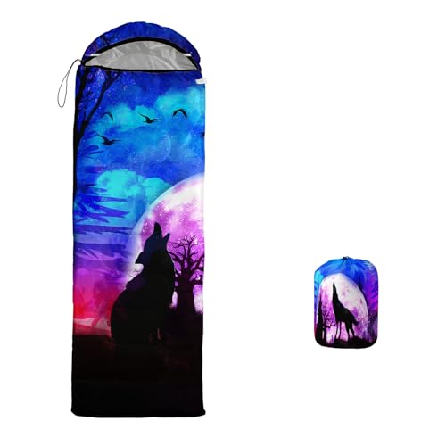 XYNHML Galaxy Wolf Camping Sleeping Bags Warm & Cool Weather Waterproof Backpacking Blue Purple Starry Sky Sleeping Bag All Seasons Camping, for Adult Kids Boy Girls Camping Gear Equipment, Traveling