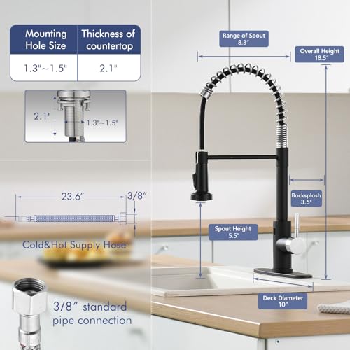 Image of GIMILI Black and Nickel Touchless Kitchen Faucet with Pull Down Sprayer, Motion Sensor Smart Hands-Free Single Handle Kitchen Sink Faucet, Single Hole Kitchen Spring Faucet