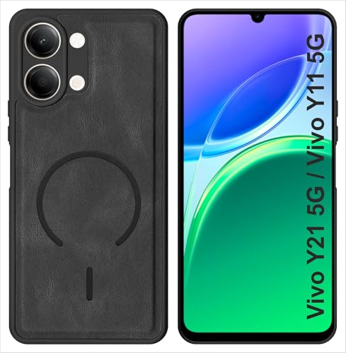 Image of SBMS Back Cover for Vivo Y21 5G / Y11 5G | Ultra Slim Soft Rubberised Hard Case | Oil Feel Soft Leather Back | Mag-Safe Design (Mag-Safe Not Support) | Camera Protection Case for Vivo Y11 5G (Black)
