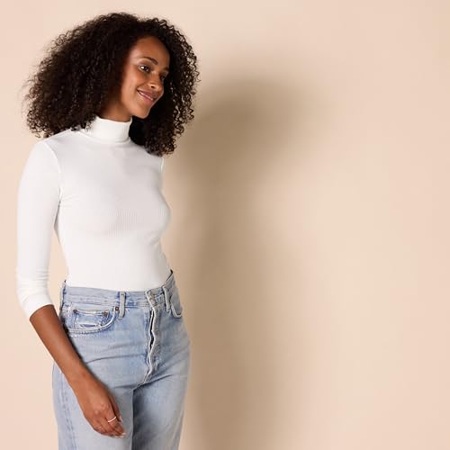 Image of Amazon Essentials Women's Slim-Fit Stretchy Layering Long Sleeve Knit Rib Turtleneck Top (Available in Plus Size), Pack of 2