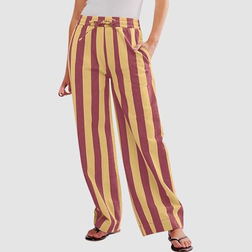 Women's Wide Leg Palazzo Pants, Striped Pattern, Low Waist with Pockets, Multiple Colors2