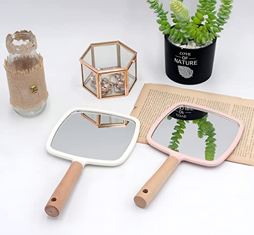 Image of Wood Handle Mirror Square 25x13 cm | Portable HD Grooming & Makeup Mirror | Eco‑Friendly Plastic Frame | Travel & Shaving Handy Mirror (1, Square)