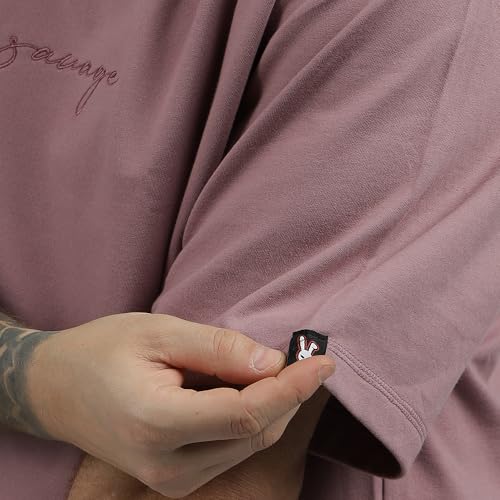 Image of BE SAVAGE 240 GSM Ultra Premium Heavyweight Oversized T Shirt for Men with Embroidered Savage in Front Drop Shoulder T Shirts for Men Embroidery T Shirt