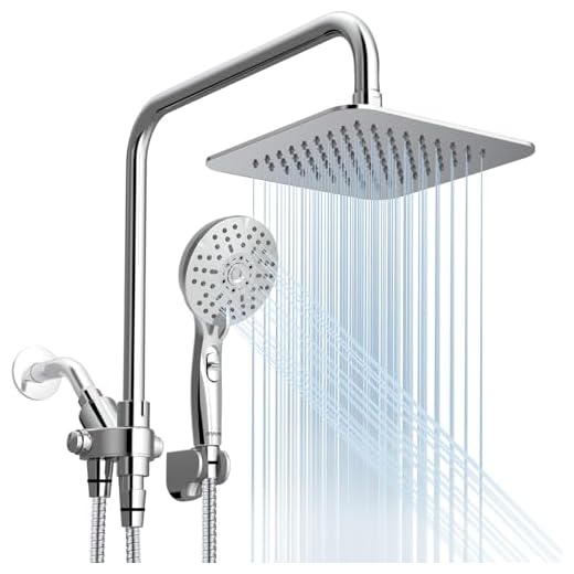 Ryamen Dual Shower Head Combo, 8'' High Pressure Rain/Rainfall Shower Head,5 Settings Adjustable Handheld Showers,with 15" Height Adjustable Slide Bar,Holder/Hose, Angle Adjustable, Chrome