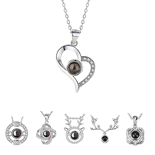 Karl Heart Projection Necklace 925 Sterling Silver Personalized Photo I Love You Necklace 100 languages Custom Birthday Romantic Gifts For Her Girlfriend Women 2022 Jewelry