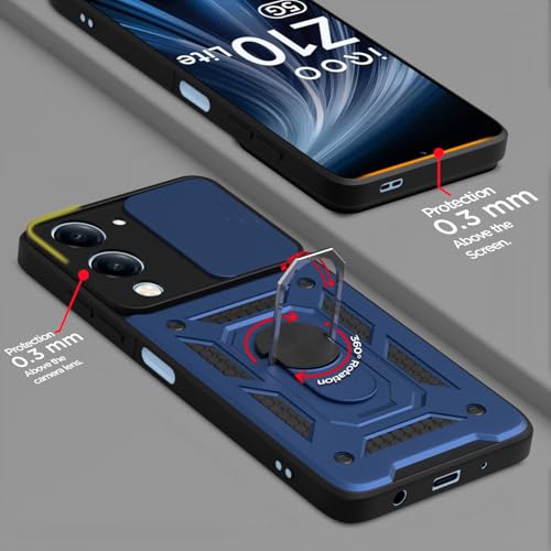 Image of Pikkme Back Cover for iQoo Z10 lite 5G / Vivo T4 lite 5G / Y19 5G / Y19e / Y04 4G / Y29s 5G | D10 Tough Armor | Sliding Camera Shield Cover & Ring Holder Stand Bumper Case (Blue)