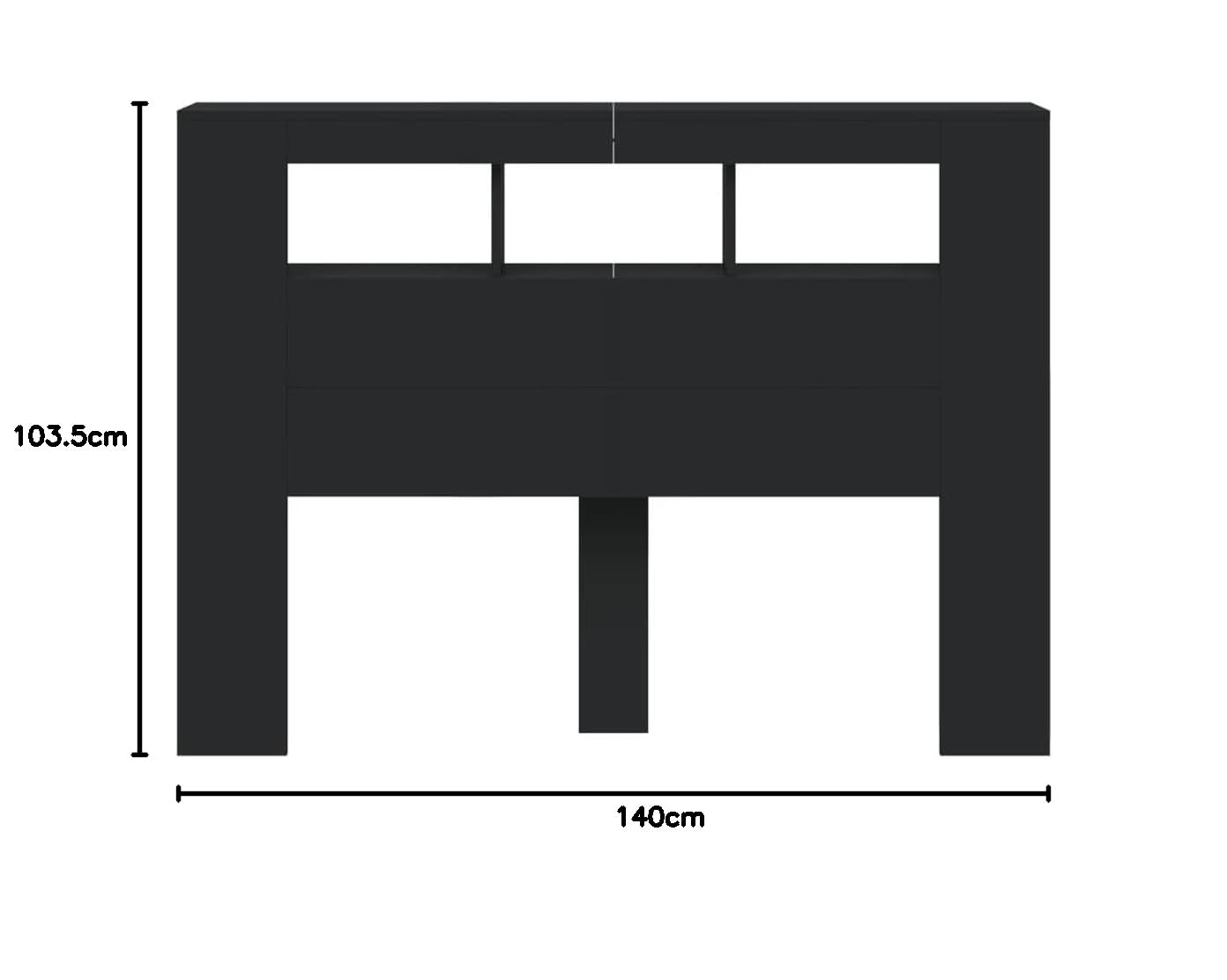 vidaXL LED Kopfteil, Bettkopfteil mit LED-Leuchten, Betthaupt mit Ablagen, Bettzubehör Schlafzimmer, Schwarz 140x18,5x103,5cm Holzwerkstoff