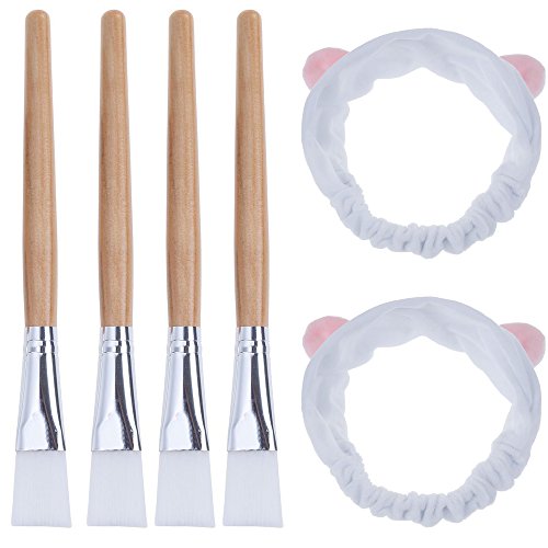 SALOCY Facial Mask Applicator,Facial Mask Brush 4 Piese with 2 Piese Cat ear Headbands