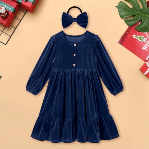Robe de Noël en velours haut de gamme et finitions à volants raffinées pour bébé - 4