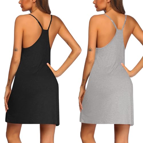Image of Ekouaer 2 Pack Nightgown for Womens Sleeveless Sleepwear Sleep Tank Chemise