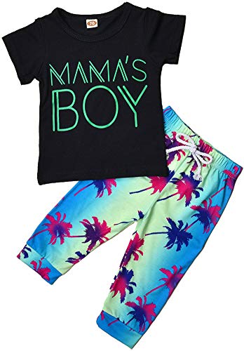 Toddler Baby Boy Summer Cotton Clothing Sets Cute Letters Print Sleeveless Tank Tops T-Shirt+Palm Shorts Outfits (Black Tank Tops+Printed Legging Pants, 6-12 Months(Tag 80))