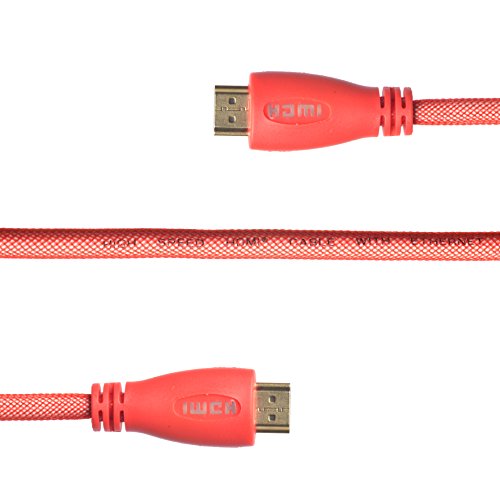 WGGE LED HDMI Cable 2.0 High speed, Nylon braiding, HDMI(19 PIN by copper wire), Gold connectors, Support 4k 1080p 3D TV, Ethernet, Home theater, HDTV, XBOX and set-top boxes (5 feet, RED)