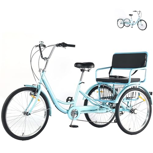 Triciclo para adultos de 24 pulgadas y 7 velocidades para personas mayores y mujeres, bicicleta de tres ruedas con batalla extendida, asiento trasero y canasto de gran capacidad, carga máxima 550 libras
