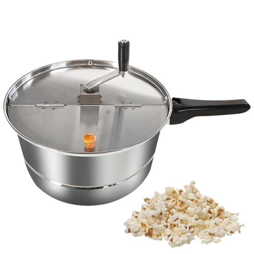 Máquina para hacer palomitas de maíz con agitación manual, estufa de acero inoxidable antiadherente, olla con asa y tapa, decoración del hogar