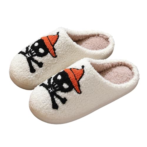 Halloween Slippers for Women Men Soft Plush Fuzzy Winter Holiday Slippers Retro Cozy House Slipper Comfort Bedroom Indoor Outdoor Shoes Cute Holiday Fluffy Warm Cotton Slipper Gifts