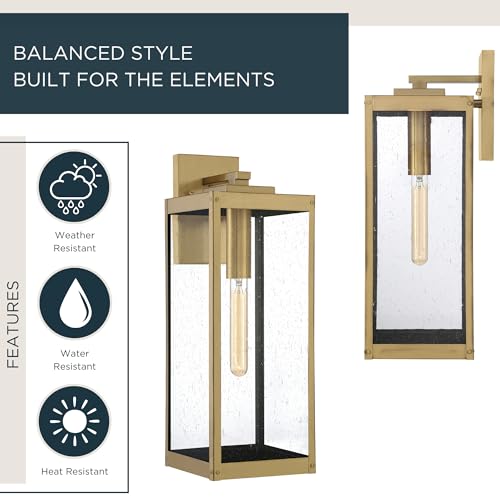Image of Quoizel Westover 20 inch Outdoor Wall Lantern, Antique Brass | 1-Light, Clear Seeded Glass, E26 Base, ETL Wet Rated