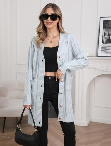 Image of Womens Cardigan Sweaters Cable Knit Sweater 2026 Fall Winter Chunky Open Front Button Down Coats with Pockets