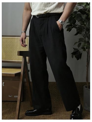 GORGLITTER Men's Baggy Wide Leg Dress Pant Straight Leg Suit Pant Lightweight Modern Fit Business Trousers3