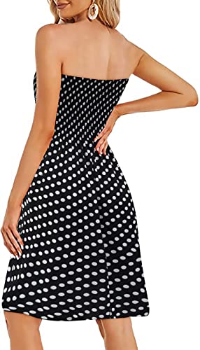 Image of Zyyfly Tube Top Dress Women Summer Beach Coverup Stretch Smocked Strapless Dress