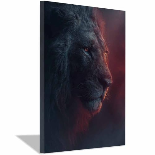 Toile lion abstrait noir 70x100cm encadrée pour salon et chambre