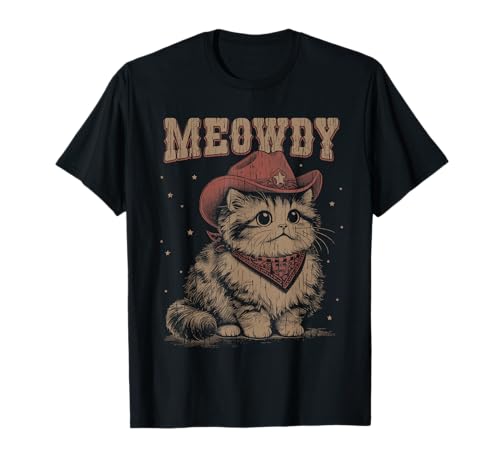 Meowdy Cat Western Cute Cowgirl Vintage Graphic Camiseta