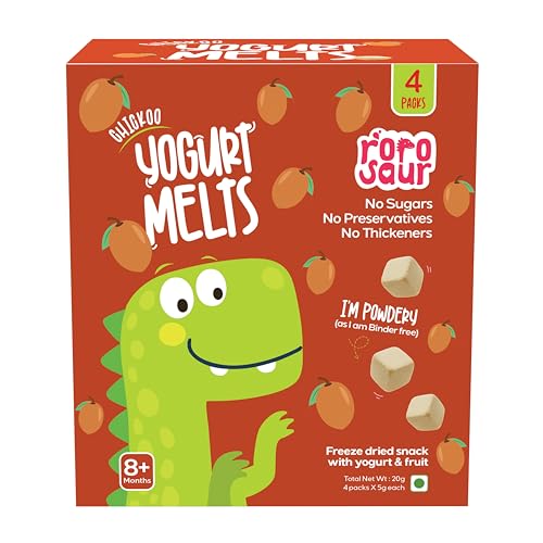 Image of Rorosaur Baby Snacks - Chickoo Melts with Yogurt & Fruit & Veggie for 8+ Months | Finger Food for Toddlers | No Sugar, No Preservatives, No Binders | 4-Pack (5g Each)