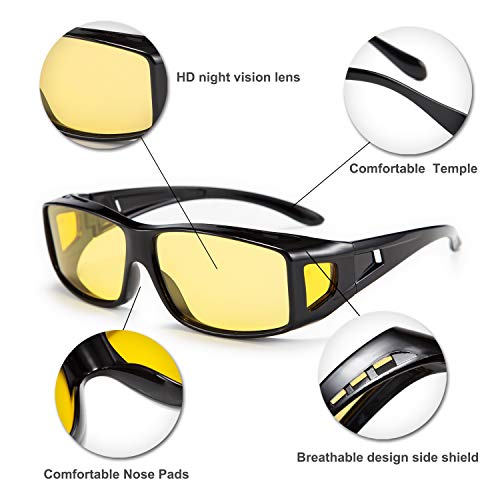 FEISEDY Night Driving Fit Over Glasses Sunglasses for Men Women,Polarized Wrap Around Yellow Sunglasses UV400 B2593