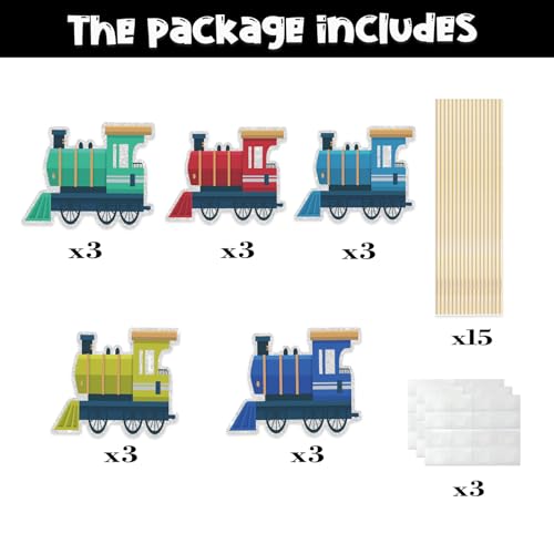 Image of 15 Pcs Color Train Table Topper,Train Theme Birthday Table Centerpieces Sticks,Railroad Party Decor,Baby Shower Themed Parties Steam Train Party Supplies.